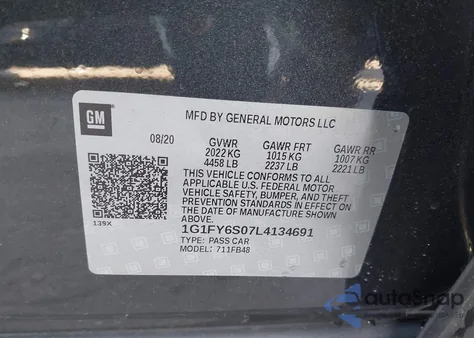 2020 Chevrolet Bolt Ev Fwd Lt из США, поврежденный, VIN 1G1FY6S07L4134691